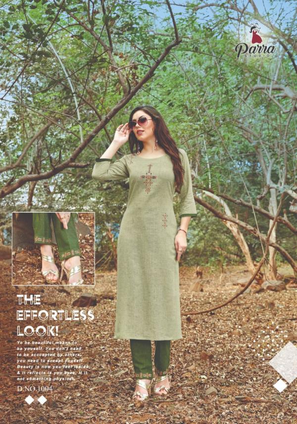 Parra Nature Fancy Cotton Embroidery Kurti With Bottom 